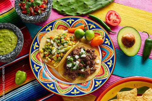 Mexican platillo tacos barbacoa and vegetarian