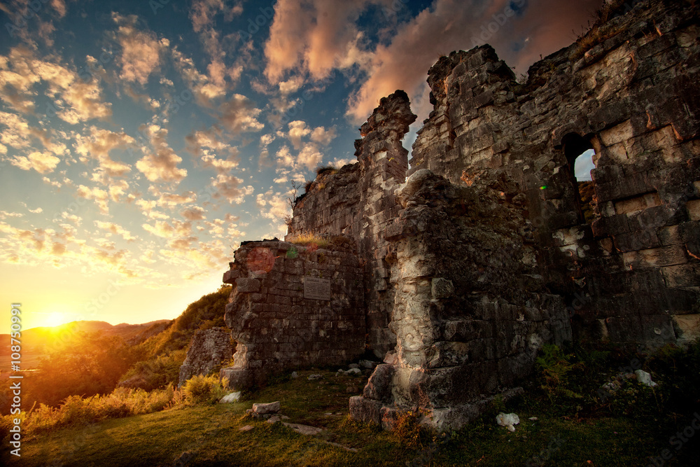 ancient ruins at sunset