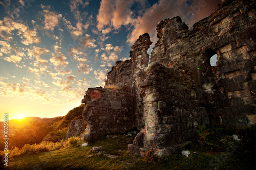 ancient ruins at sunset