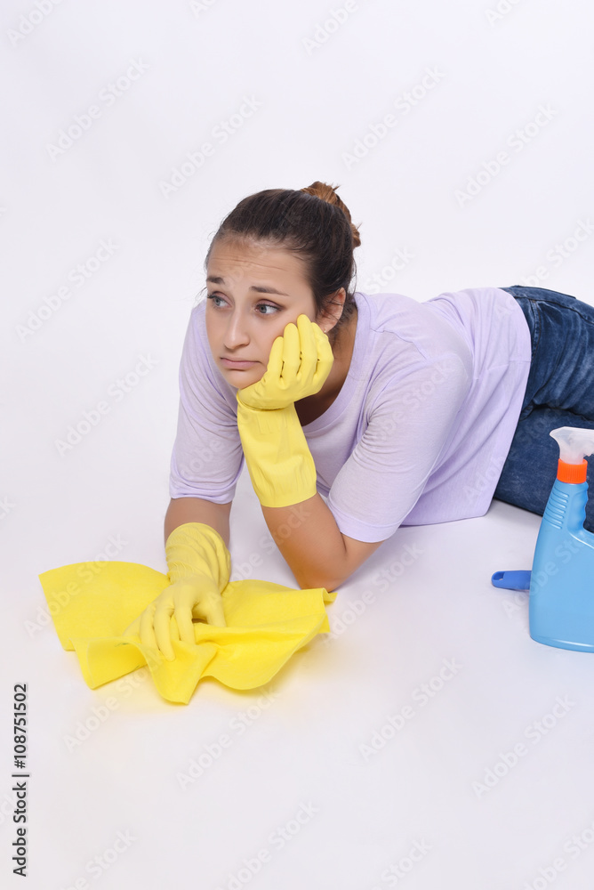 Woman tired of cleaning Woman tired of cleaning