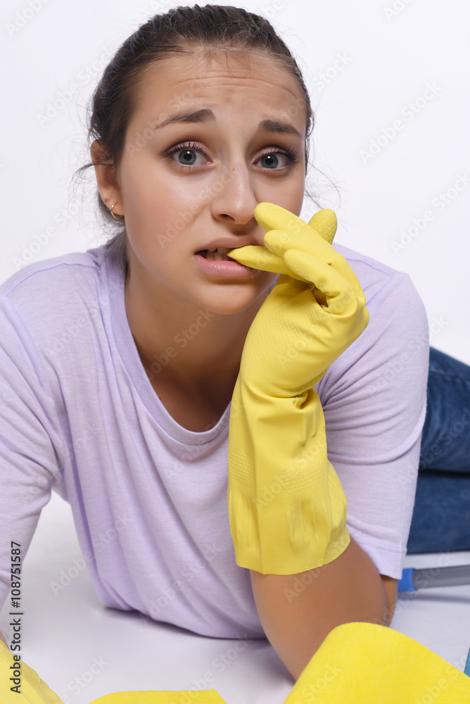 Woman tired of cleaning