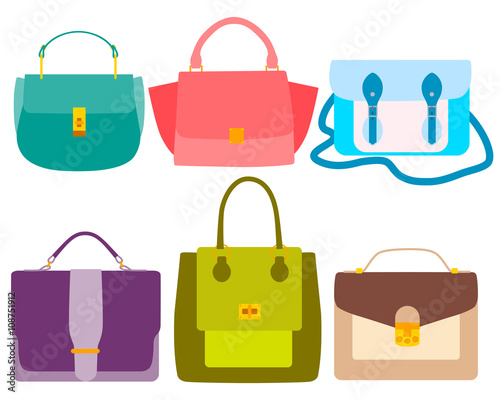 Set handbag. Colorful bags for women. Vector illustration