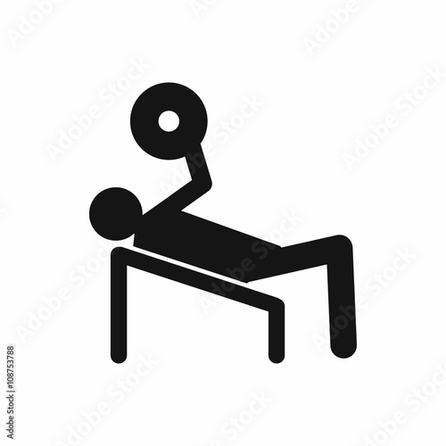 Man trains in the gym bar bench press icon 