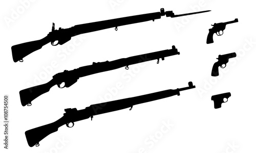 Simple drawing of guns, black vector silhouette