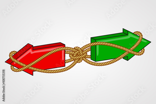 Two opposing arrows bound with rope