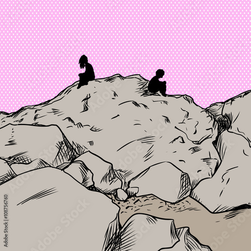 Upset lovers over pink on mountain