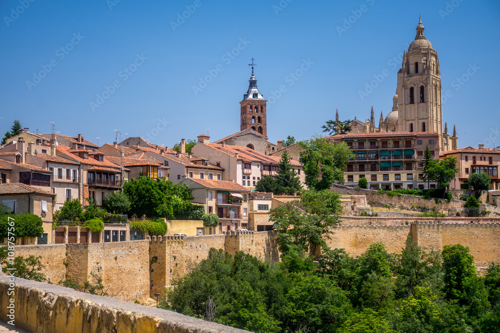 View of San Martin Church and Cathedral in Segovia, Spain