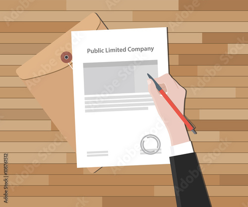 public limited company with hand sign a legal paper stamp