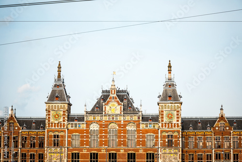 Beautiful street view of Traditional old buildings in Amsterdam,