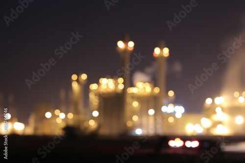 Petrochemical plant at night chemistry Blurred out of focus Bokeh