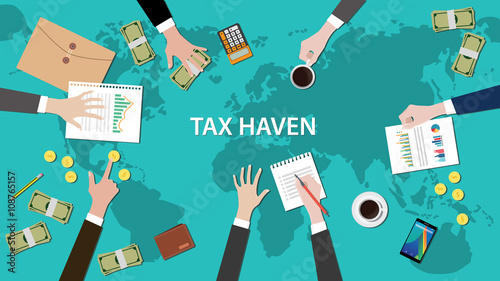 tax haven panama papers concept with money world map document