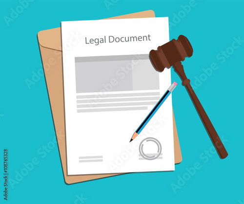 legal document paper illustration with gavel and pencil photo