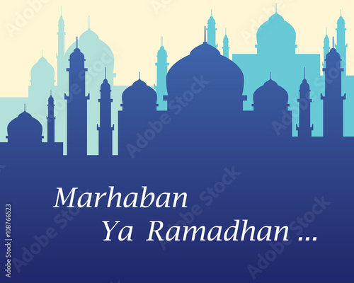 marhaban yaa ramadhan ramadan with mosque sillhouette as background photo