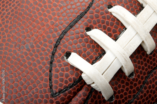 Φωτογραφία Macro of a american football ball with visible laces, stitches and pigskin patte