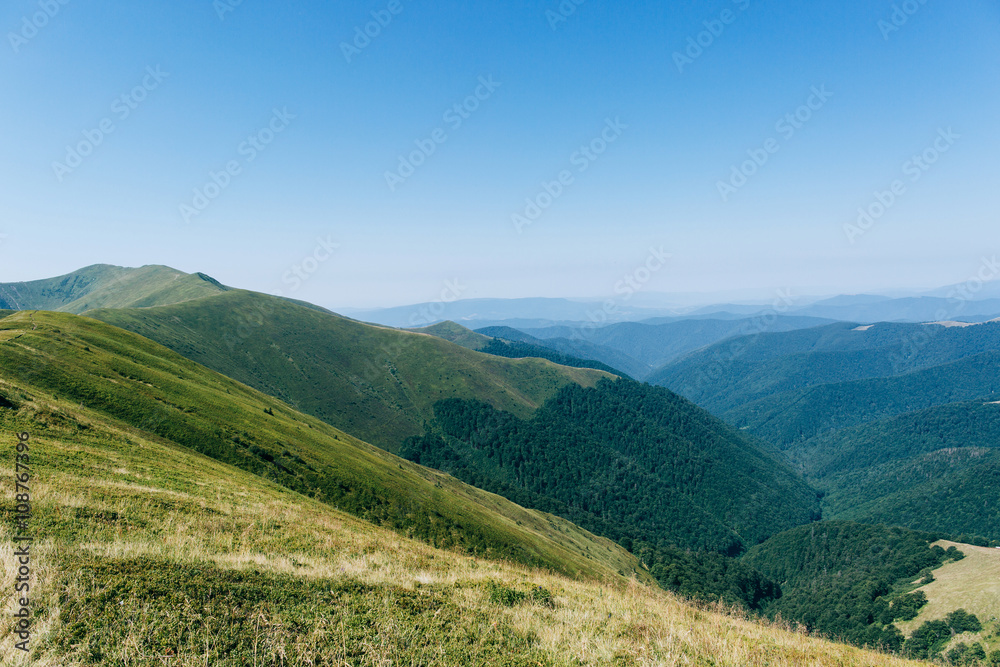 Naklejka premium Green mountains, hills, travel, landscape