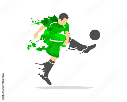 vector illustration of soccer (football) player in an action with splash and watercolor