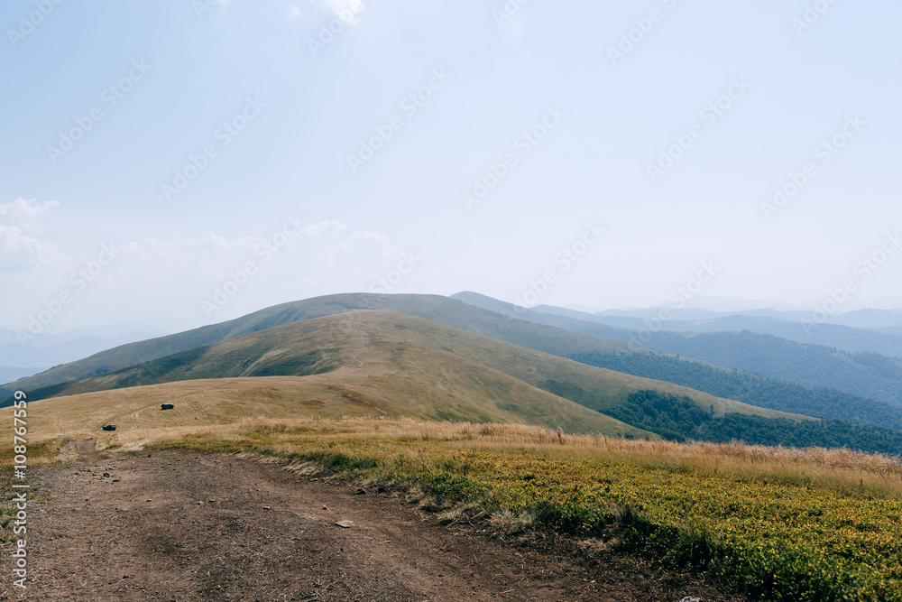 Green mountains road , hills, travel, landscape Green mountains road , hills, travel, landscape