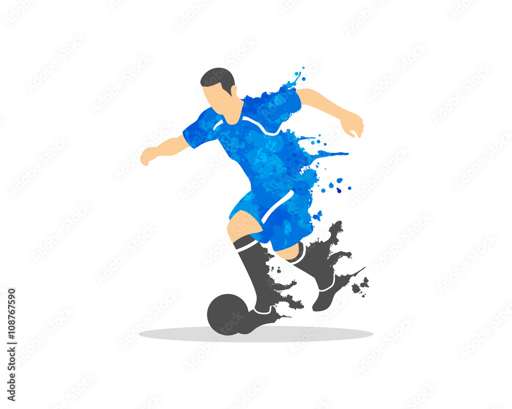 vector illustration of soccer (football) player in an action with splash and watercolor