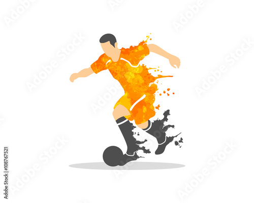 vector illustration of soccer (football) player in an action with splash and watercolor