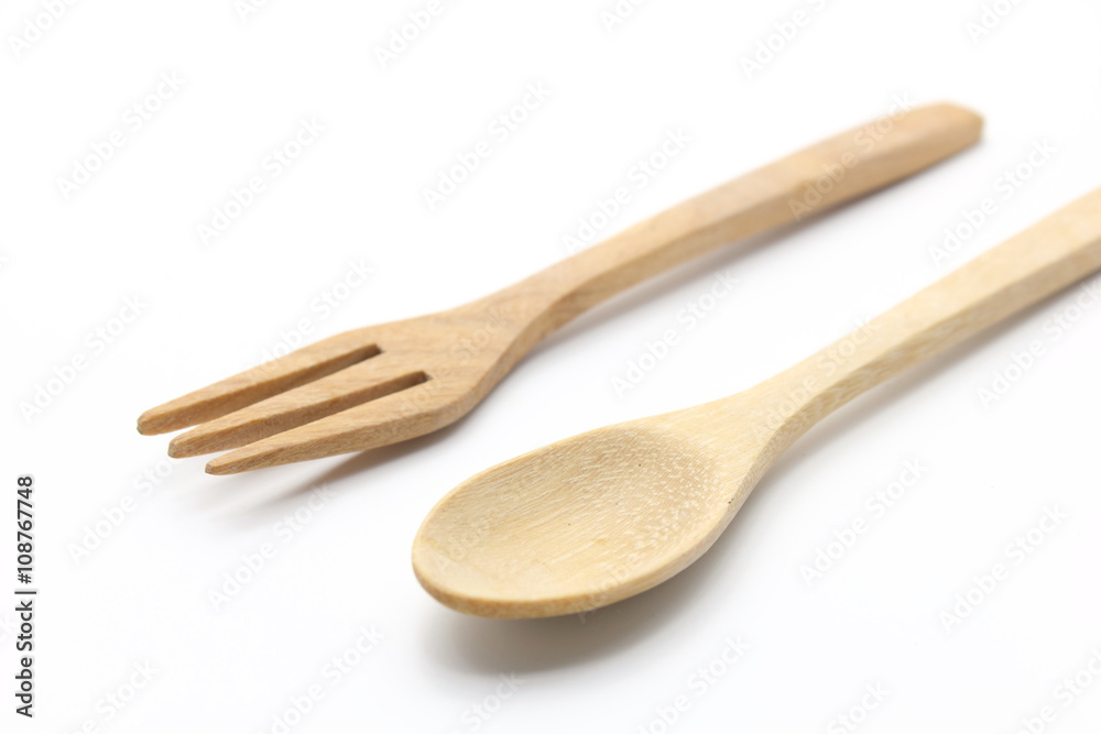 Wooden Spoon and Fork Isolated on white Background Wooden Spoon and Fork Isolated on white Background