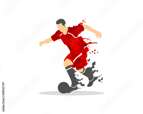 vector illustration of soccer (football) player in an action with splash and watercolor