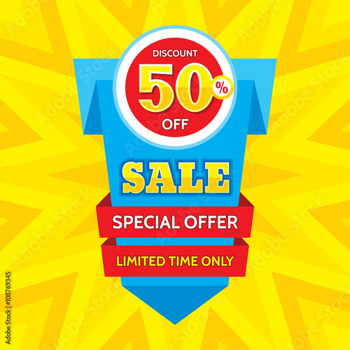 Sale vector banner - discount 50% off. Special offer origami layout. Limited time only! Sale banner design. Sale layout. Sale background. Sale poster. Discount layout. Sale flyer. Sale sticker.