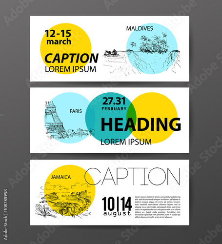 Hand drawn sightseeings vector sketches. Resort, traveling hand drawn illustration. Touristic agency, business company advertising, card, leaflet, poster.
