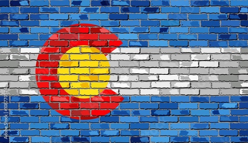 Flag of Colorado on a brick wall - Illustration, 
The flag of the state of Colorado on brick textured background, 
Colorado Flag painted on brick wall,
Colorado Flag in brick style