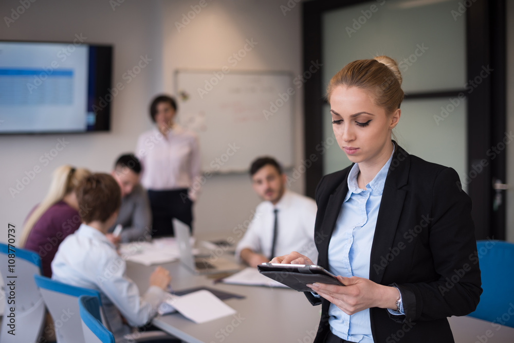 business woman working on tablet at meeting room business woman working on tablet at meeting room