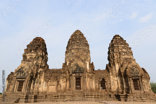 Phra Prang Sam Yod  Lop Buri province - Thailand. Prang Sam Yod was originally a Hindu temple  with the three stone towers  prangs  representing the Hindu trinity of Brahma  Visnu and Siva.