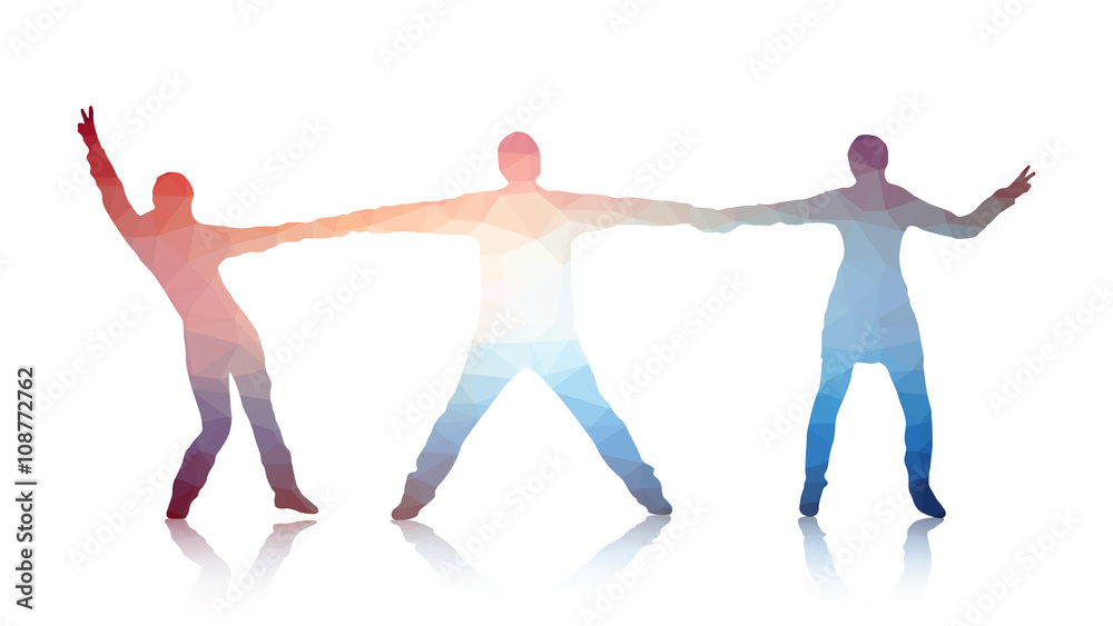 Young people posing for the camera. Triangles abstract pattern illustration. Young people posing for the camera. Triangles abstract pattern illustration.