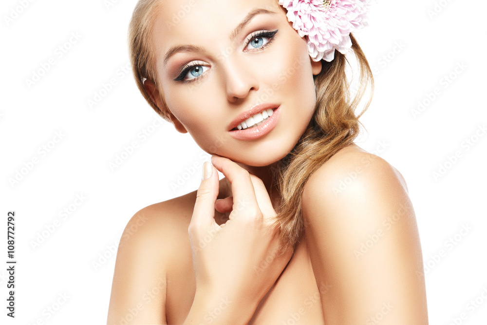 Beautiful girl with flower in hair Beautiful girl with flower in hair