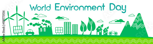 Green City Silhouette Wind Turbine Solar Energy Panel World Environment Day Banner