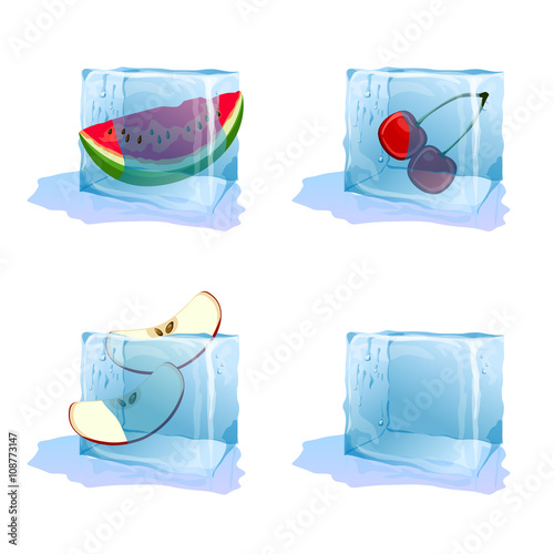 set of ice cube with frozen fruit