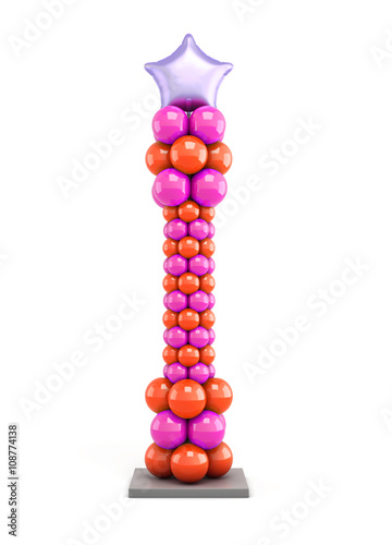 Column of colored balloons isolated on white background. Vertical column with the star. 3d rendering.