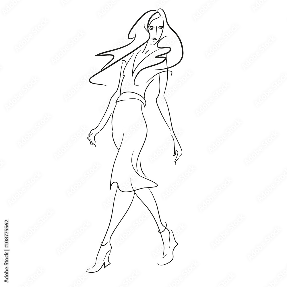Abstract painting with woman in long dress walking. Abstract painting with woman in long dress walking.