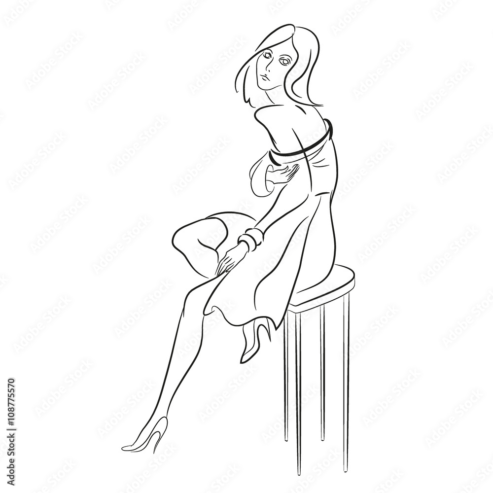 Abstract painting with woman in long dress sitting on chair Abstract painting with woman in long dress sitting on chair
