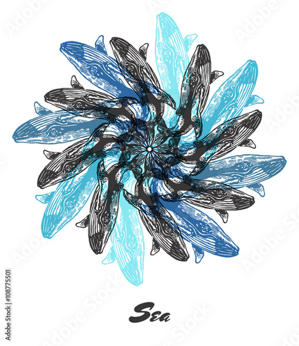 Vector Sea mood Engraved fractal outlet composition.