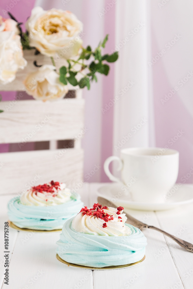 Blue pavlova desserts