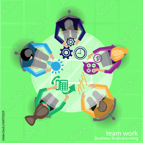 Businessman brainstorm and meeting think the work top view 