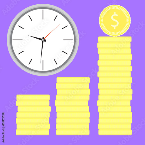 Time is money. Clock with coin stock