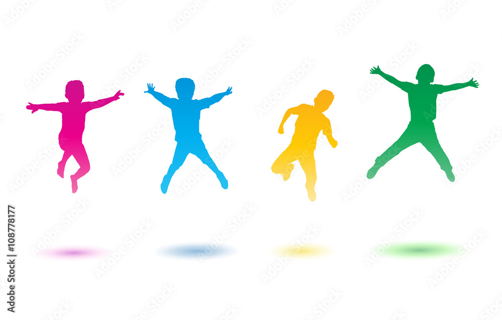 Happy boys jumping. Holiday Colorful Sports Games Summer 2024