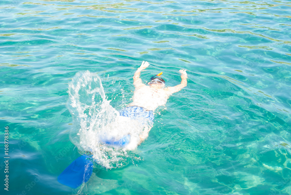 Man swims in the sea
