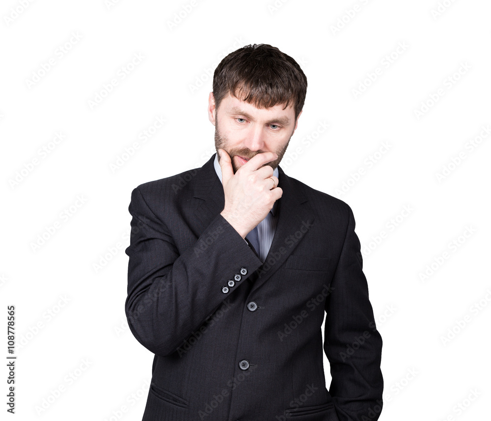 body language. gestures distrust lies. closes mouth by hand, closed position. man in business suit isolated on white background. concept of true or false body language. gestures distrust lies. closes mouth by hand, closed position. man in business suit isolated on white background. concept of true or false