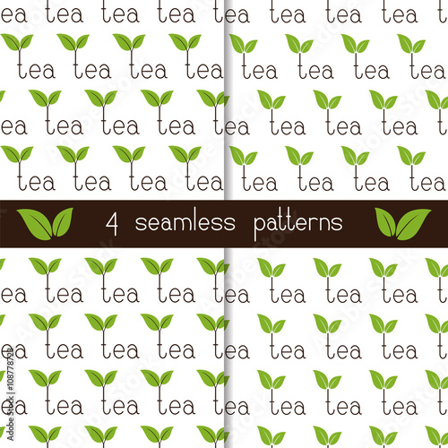 Set of four seamless patterns with lettering tea