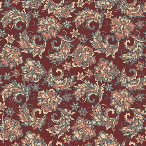 Elegance seamless pattern with ethnic flowers. Vector Floral Illustration