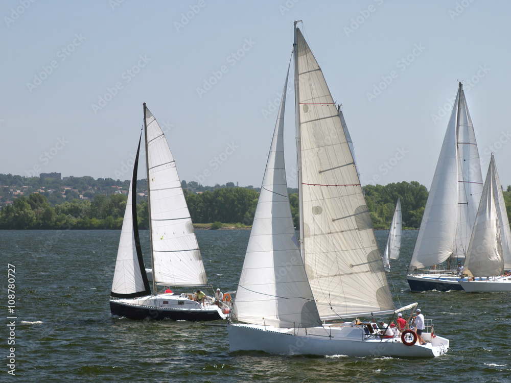 Fototapeta premium sailboats in a race at sunny day