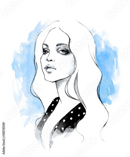 Blondie 1. Hand drawn watercolor female portrait 2