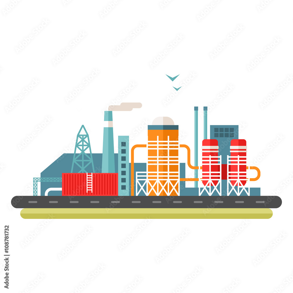 Factory concept illustration. Flat style vector illustration. Industrial landscape