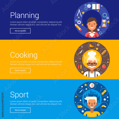 Planning. Cooking. Sport. Flat Design Vector Illustration Concepts for Web Banners and Promotional Materials